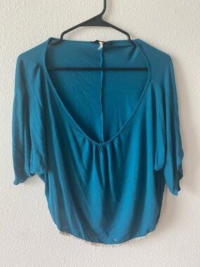 Annabelle Teal Scoop Neck Dolman Top